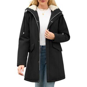 Women's Winter Rain Jacket Water-Repellent Fleece Lined Winter Rain Coat